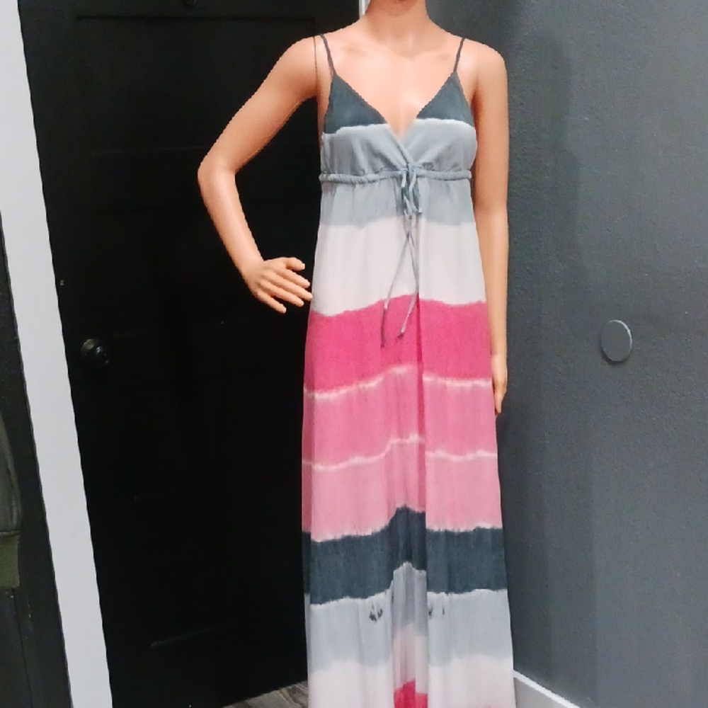 GYPSY 05 100% Silk Elegant Pink and Gray Maxi Dress